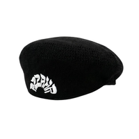 Puff Embroidered Flat Cap [Black]